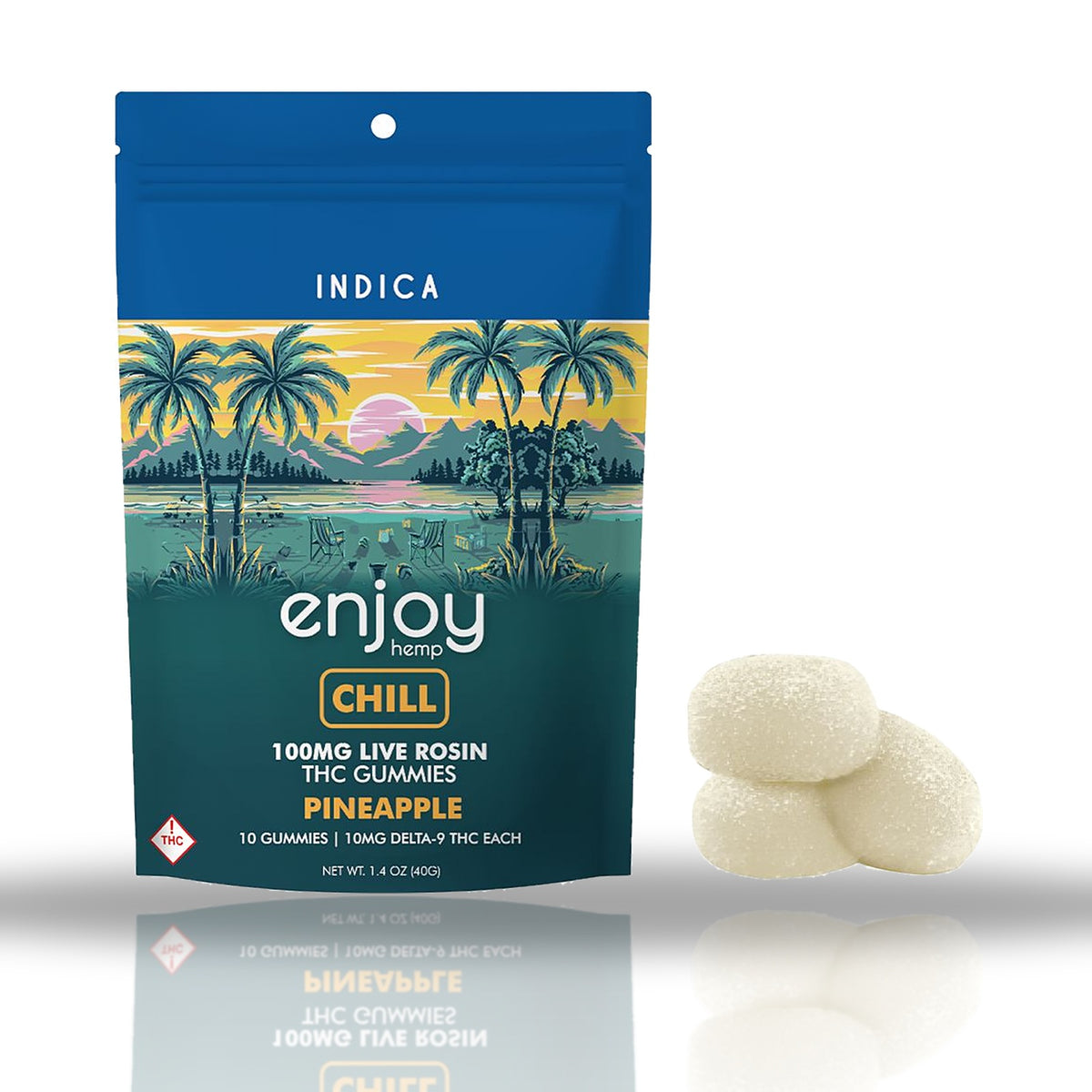 Enjoy Hemp 100MG live rosin THC gummies 10ct pouch — Pineapple Chill (Indica)