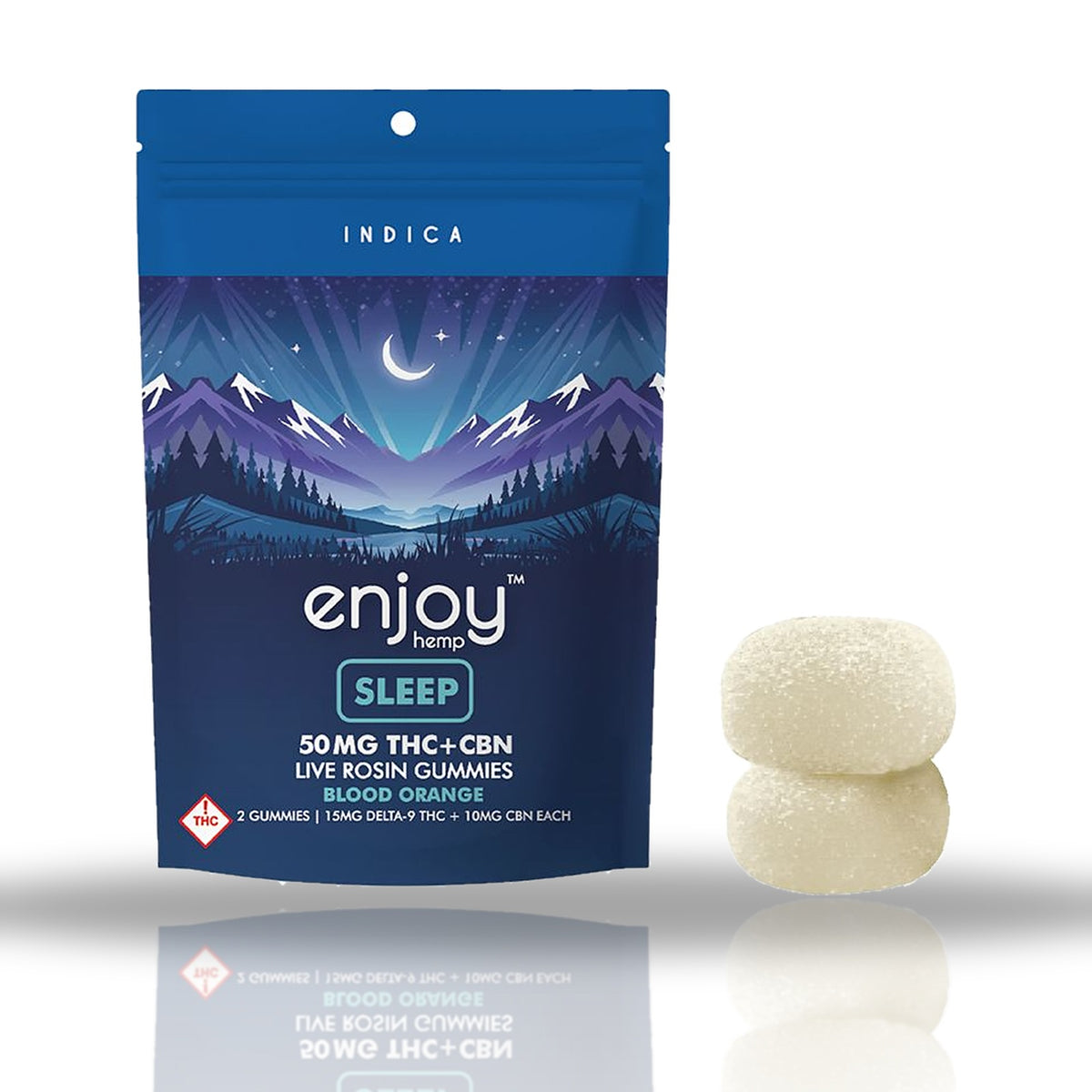 Enjoy Hemp live rosin gummies 2pk pouch with gummies — Blood Orange Sleep (Indica), 50MG THC+CBN