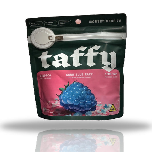 Modern Herb Co live resin THC taffy 15ct bag — Sour Blue Razz (Indica)