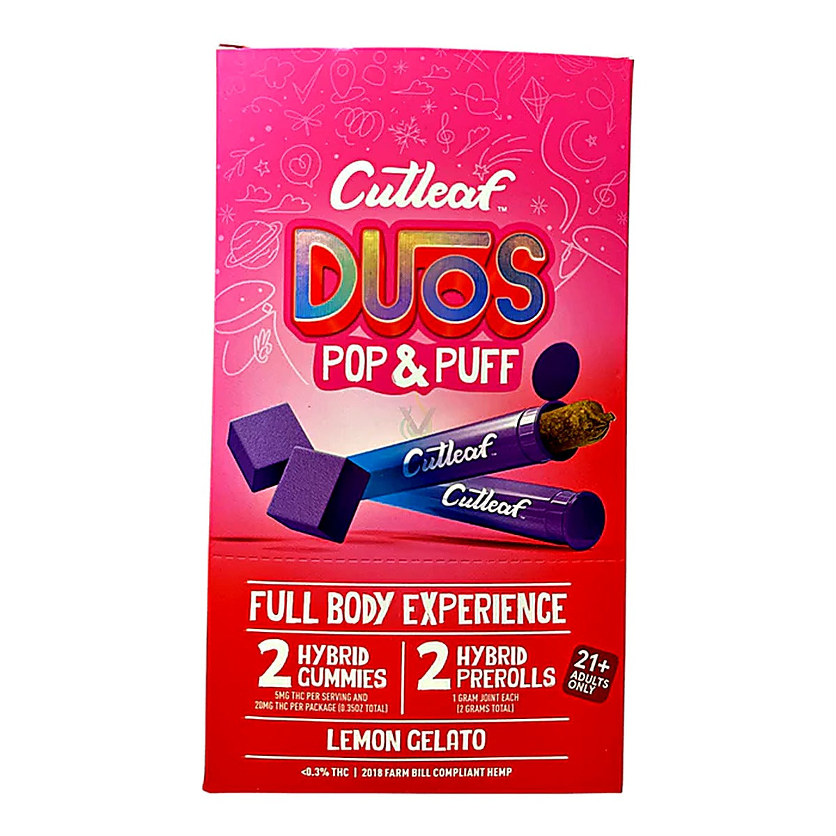 Cutleaf Duos Pop & Puff 2x Gummies + 2xPrerolls - Close-Up View