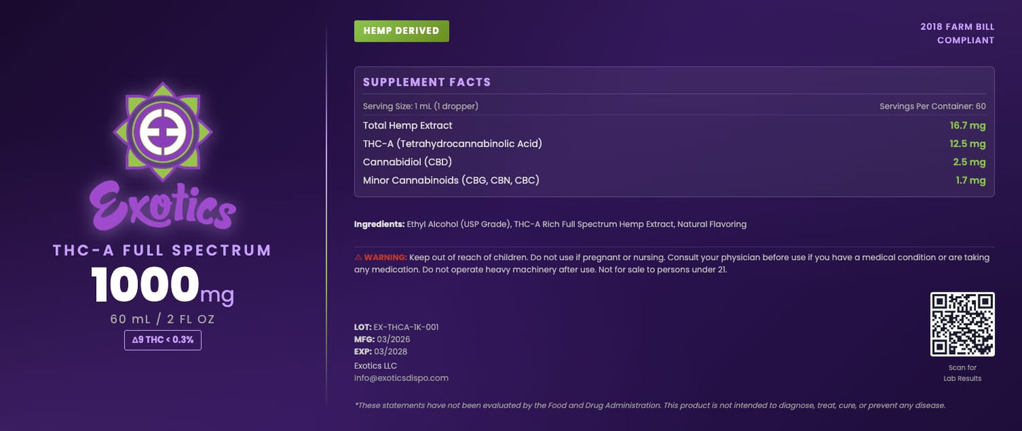 Exotics THCA Tincture – 1,000MG | High-Potency Formula - image 3