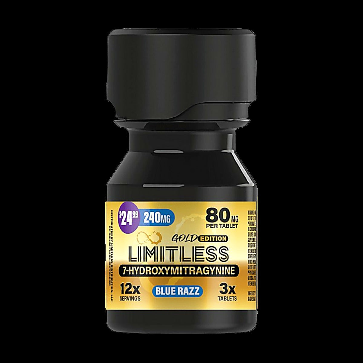 Limitless 7-Hydroxymitragynine 240MG 3x Count Gold Edition(80MG Per Tablet) - Close-Up View