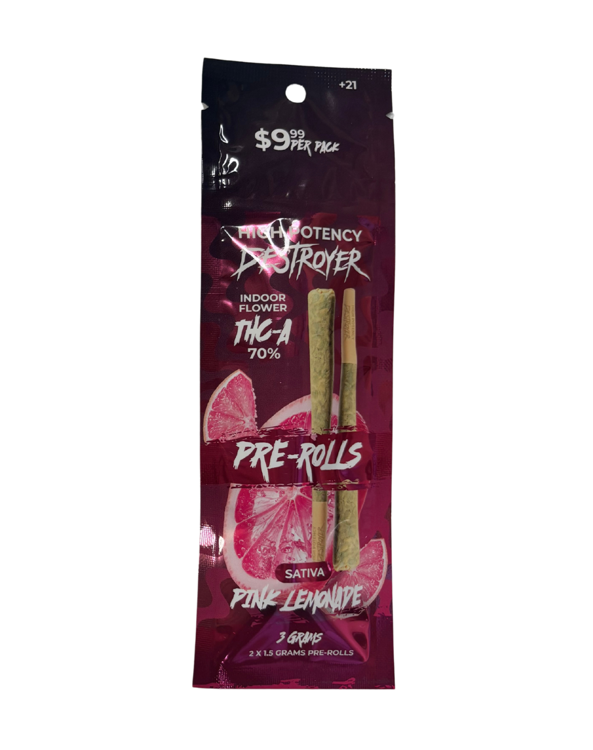 Destroyer High Potency Prerolls 70% THCA (2x1.5G) - Side View