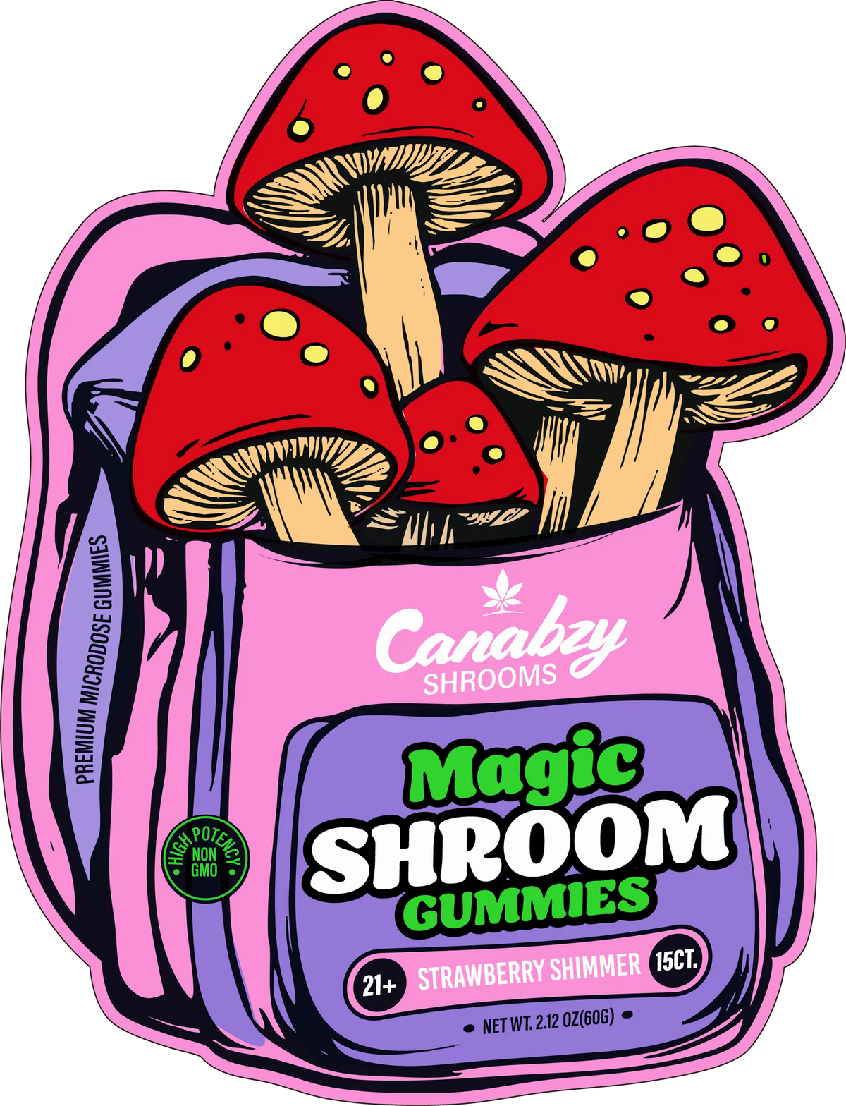 Canabzy Magic Shroom Gummies 15ct - Strawberry Shimmer pouch (official product image)