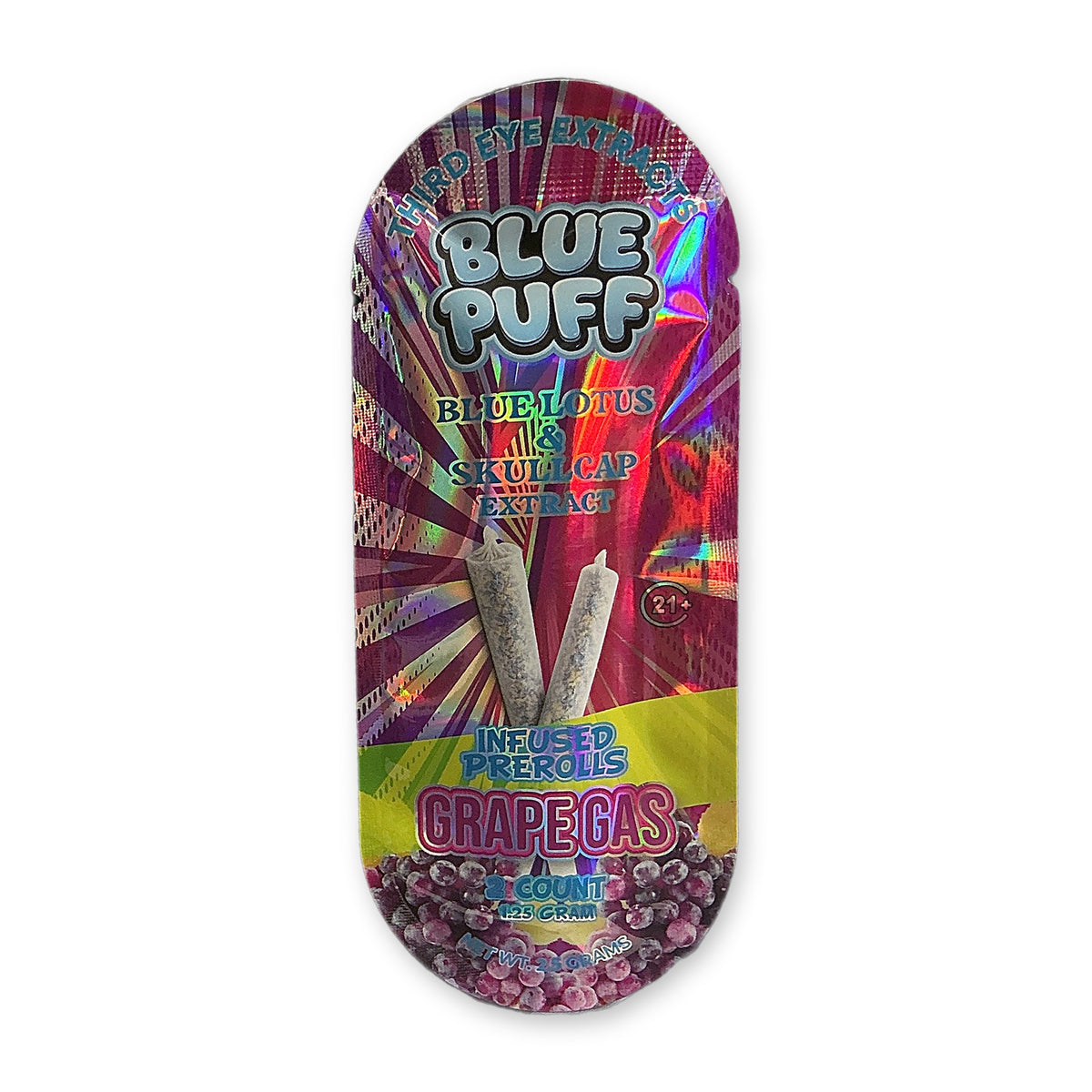 Third Eye Extracts Blue Puff Blue Lotus & Skullcap Infused Pre-Rolls Grape Gas 2ct pouch