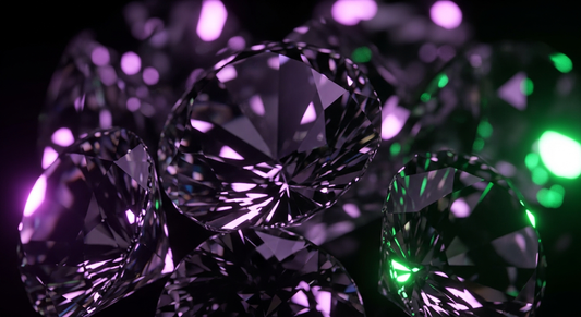 THC-A diamonds crystalline concentrate with purple and green lighting