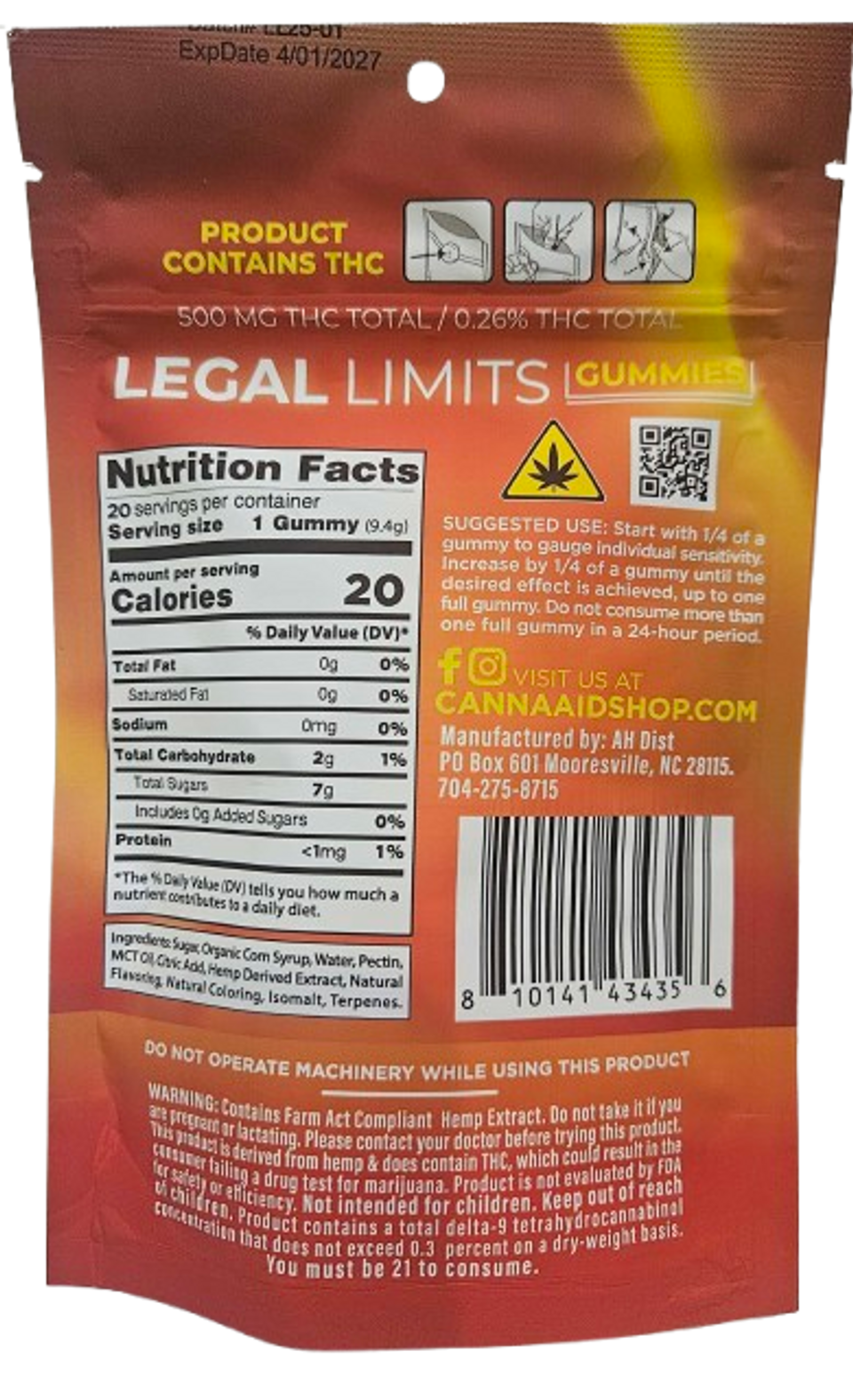 CannaAid Legal Limits Delta 9 Gummies (20pc)