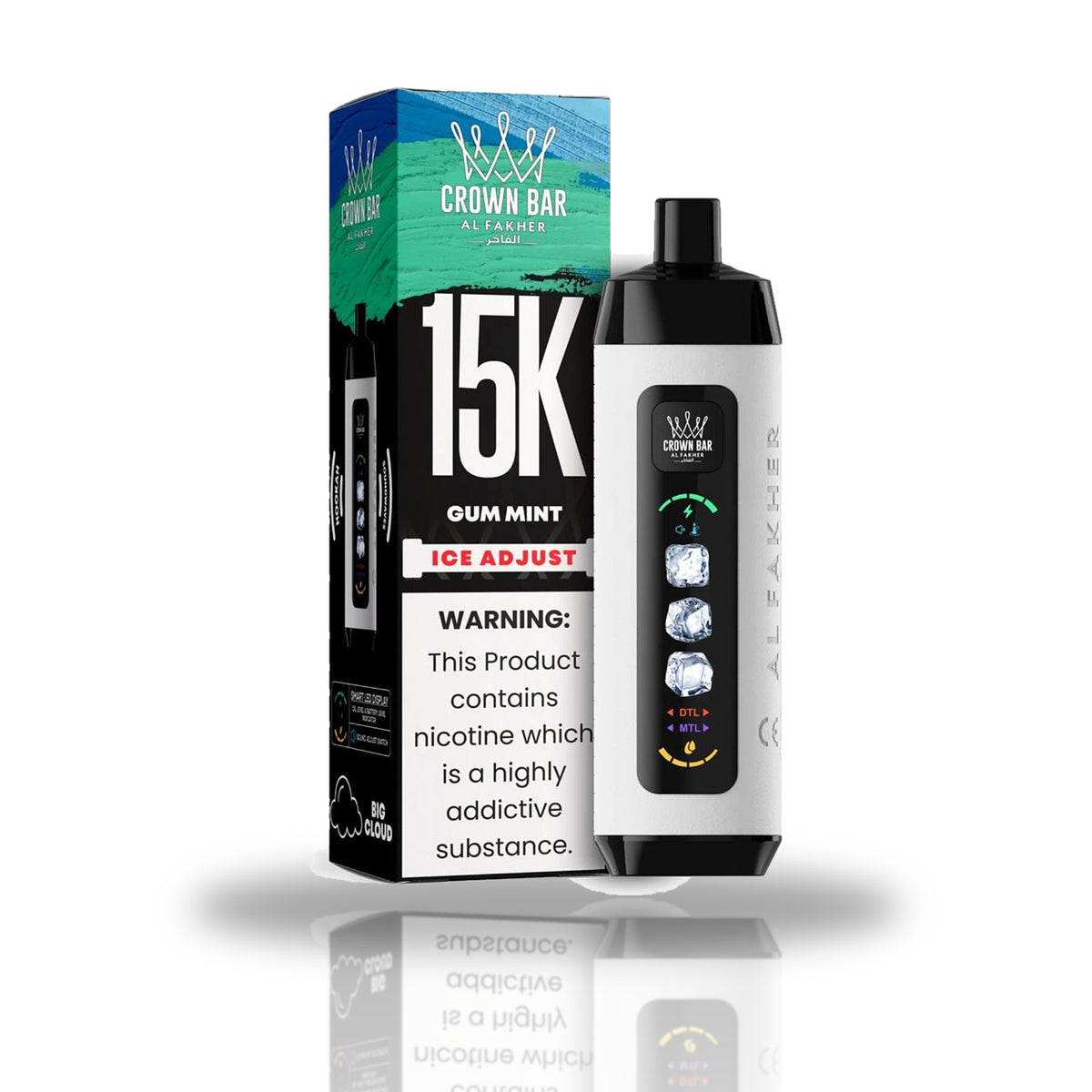 Crown Bar Al Fakher 15K Ice Adjust Disposable Vape — Gum Mint