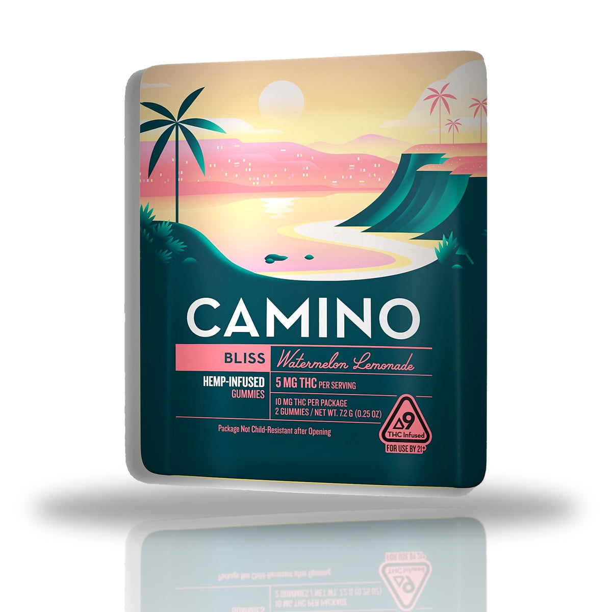 Camino hemp-infused Delta-9 gummies 2ct pouch — Watermelon Lemonade Bliss
