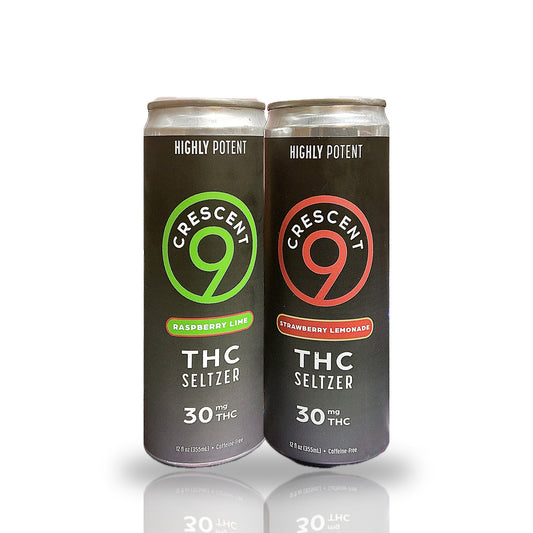 Crescent 9 THC Seltzer 30MG THC — Raspberry Lime and Strawberry Lemonade 12oz cans
