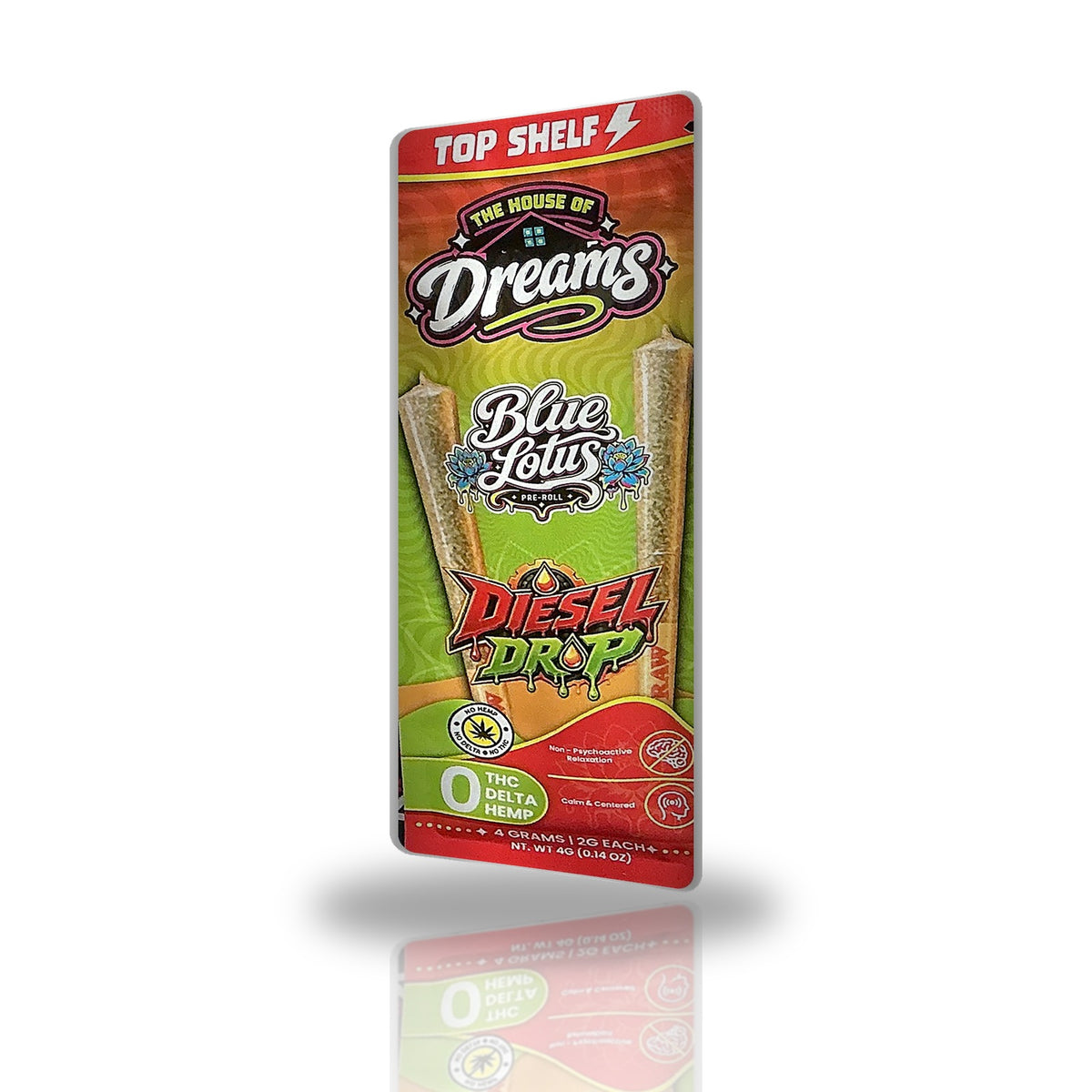 House of Dreams Diesel Drop Top Shelf blue lotus pre-rolls 2ct pouch