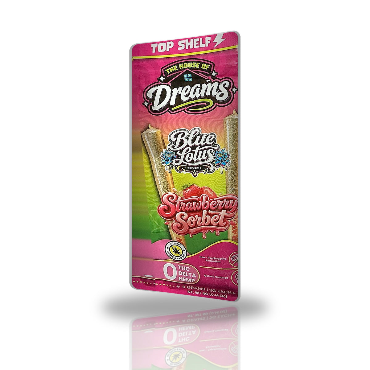 House of Dreams Strawberry Sorbet Top Shelf blue lotus pre-rolls 2ct pouch