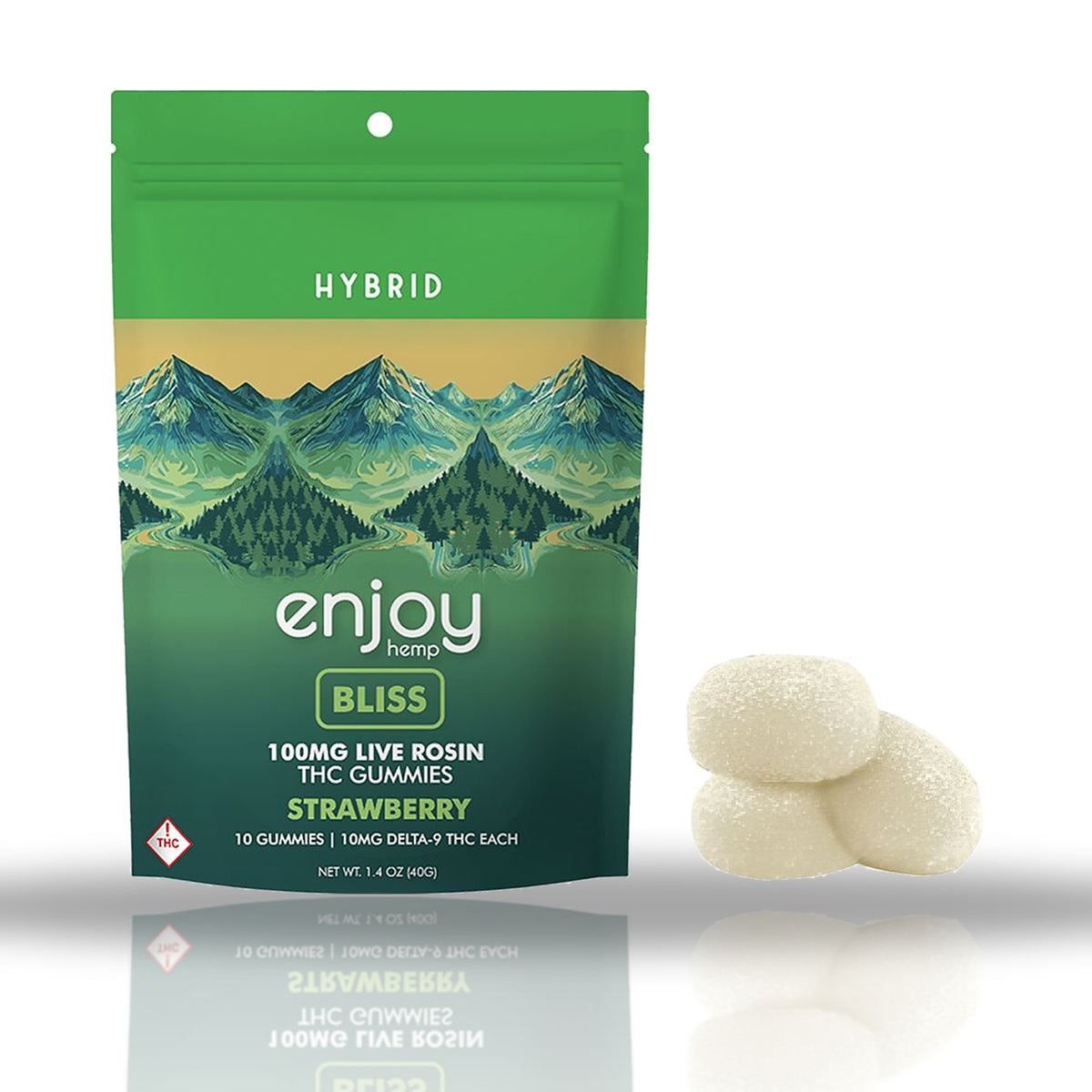 Enjoy Hemp 100MG live rosin THC gummies 10ct pouch — Strawberry Bliss (Hybrid)
