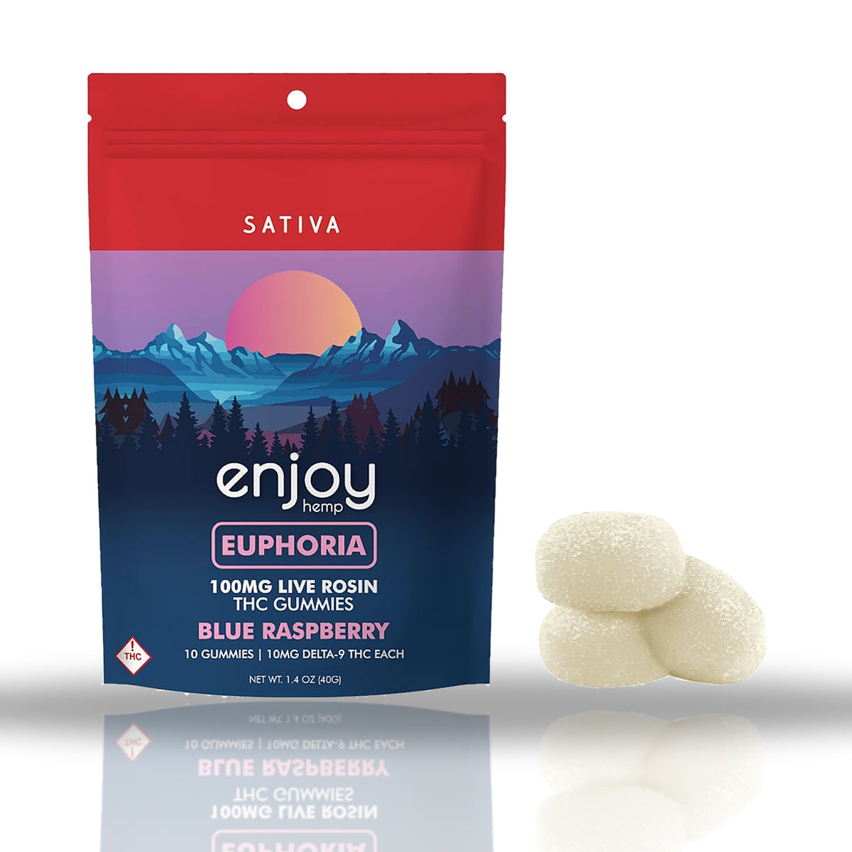 Enjoy Hemp 100MG live rosin THC gummies 10ct pouch — Blue Raspberry Euphoria (Sativa)