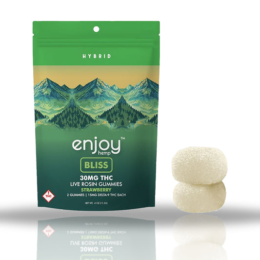 Enjoy Hemp live rosin gummies 2pk pouch with gummies — Strawberry Bliss (Hybrid), 30MG THC