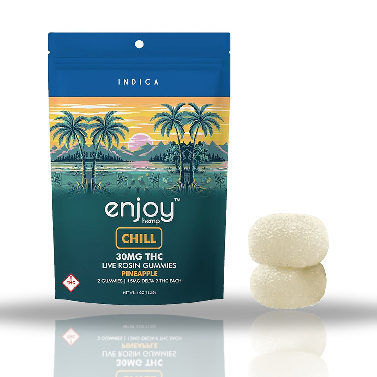 Enjoy Hemp live rosin gummies 2pk pouch with gummies — Pineapple Chill (Indica), 30MG THC