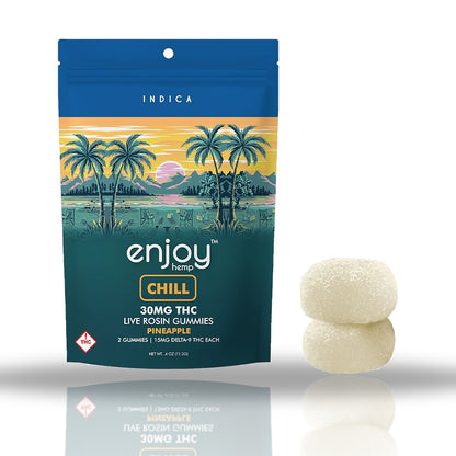 Enjoy Hemp live rosin gummies 2pk pouch with gummies — Pineapple Chill (Indica), 30MG THC