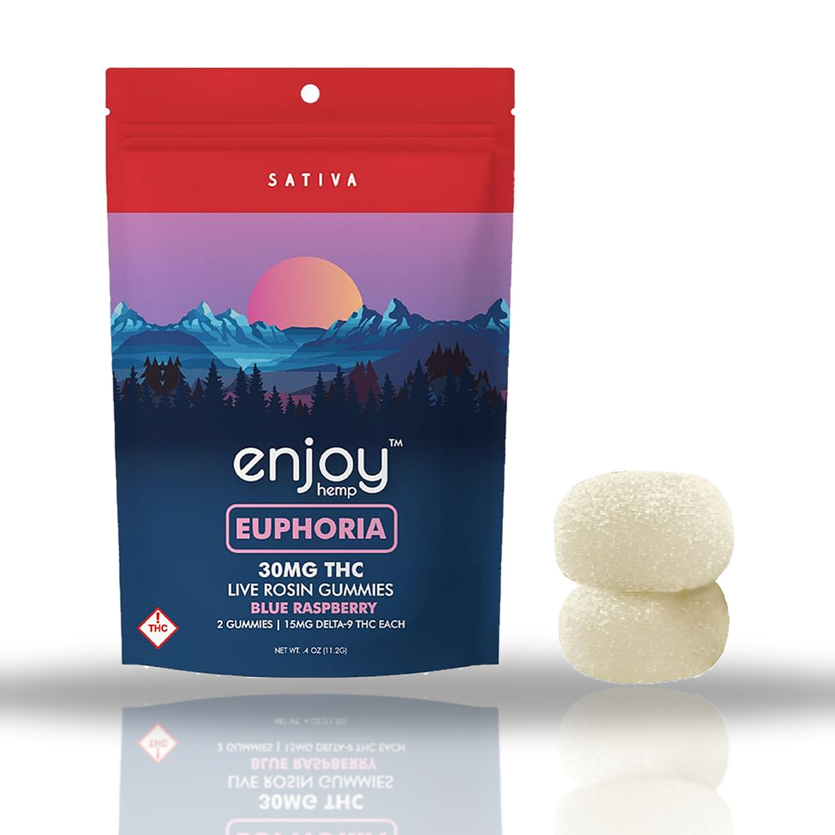 Enjoy Hemp live rosin gummies 2pk pouch with gummies — Blue Raspberry Euphoria (Sativa), 30MG THC
