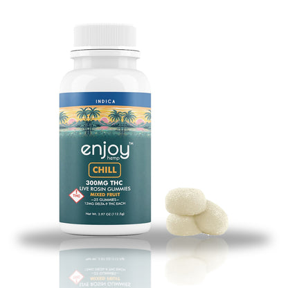 Enjoy Hemp live rosin gummies 25ct bottle with gummies — Chill 300MG (Indica)