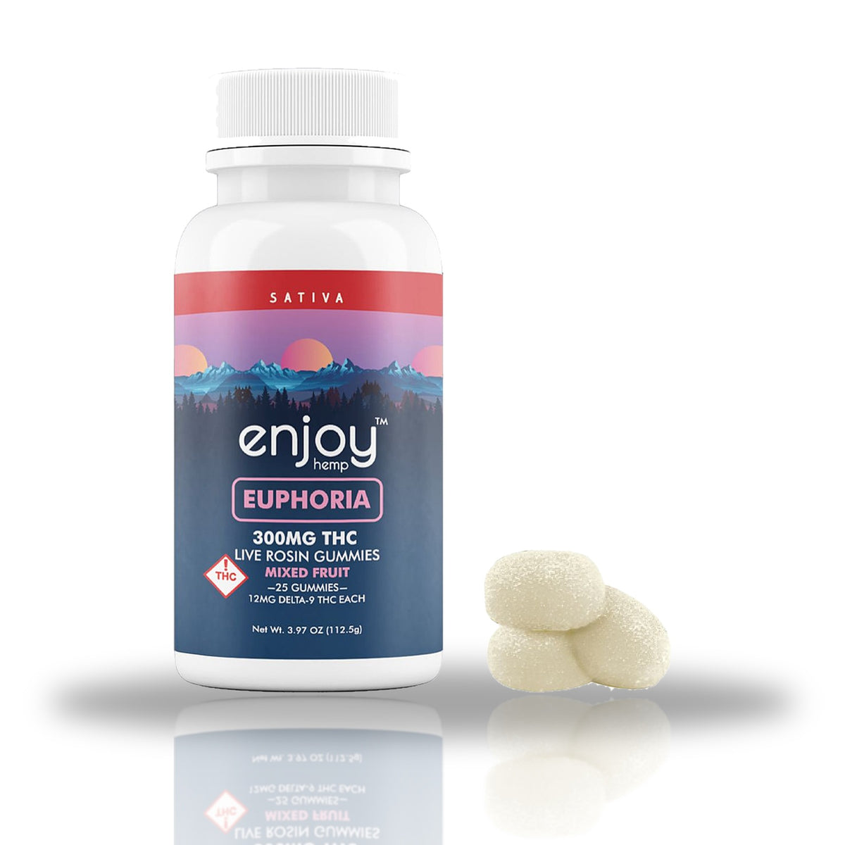 Enjoy Hemp live rosin gummies 25ct bottle with gummies — Euphoria 300MG (Sativa)
