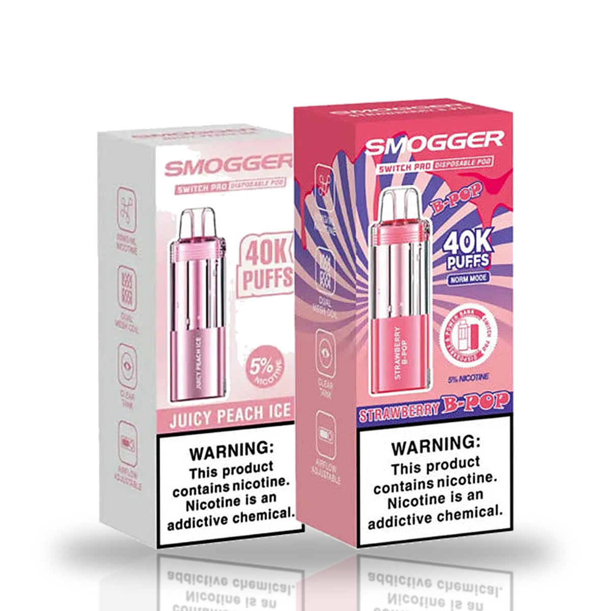 Smogger Switch Pro Disposable POD 40K — Juicy Peach Ice and Strawberry B-Pop