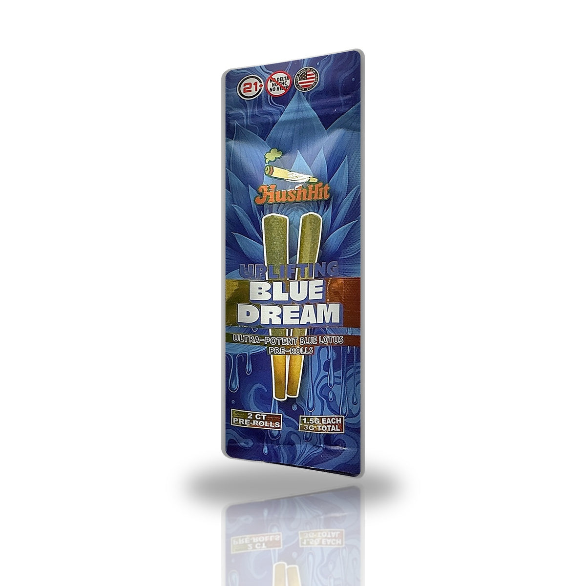 HushHit Blue Dream Uplifting ultra-potent blue lotus pre-rolls 2ct pouch