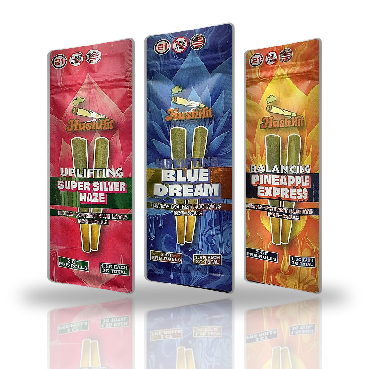 HushHit Ultra-Potent Blue Lotus Pre-Rolls 2ct - Super Silver Haze, Blue Dream, Pineapple Express