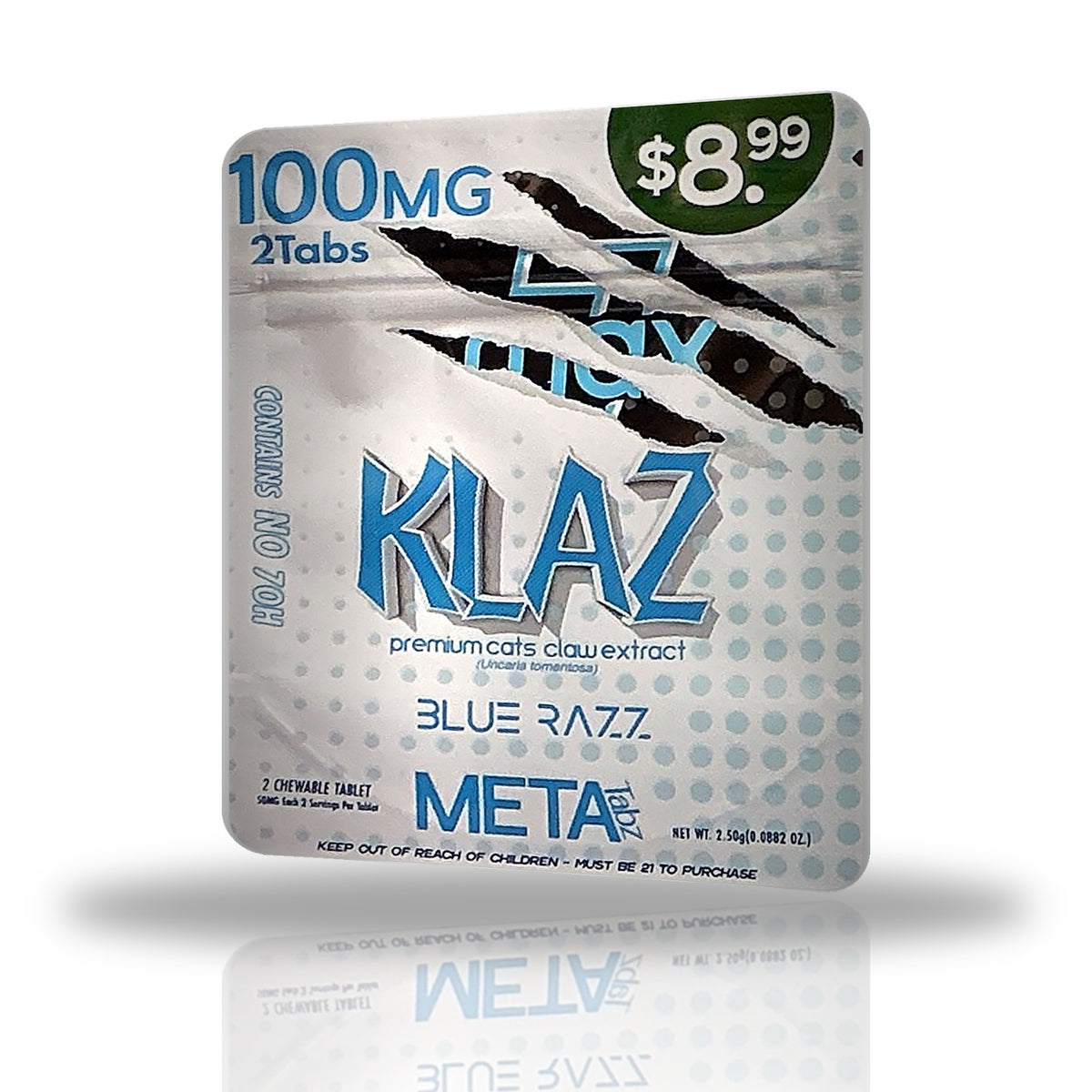 Meta Tabz Klaz 100MG cat's claw chewable tablets 2ct pouch — Blue Razz
