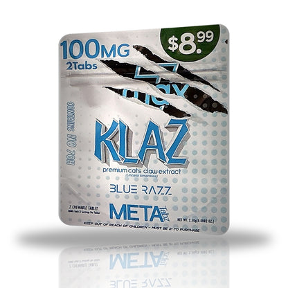 Meta Tabz Klaz 100MG cat's claw chewable tablets 2ct pouch — Blue Razz
