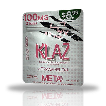 Meta Tabz Klaz 100MG cat's claw chewable tablets 2ct pouch — Strawmelon