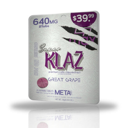 Meta Tabz Super Klaz 640MG cat's claw chewable tablets 8ct pouch - Great Grape
