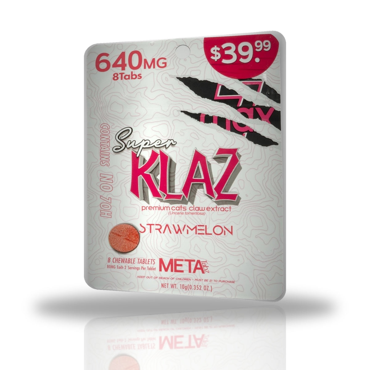 Meta Tabz Super Klaz 640MG cat's claw chewable tablets 8ct pouch - Strawmelon