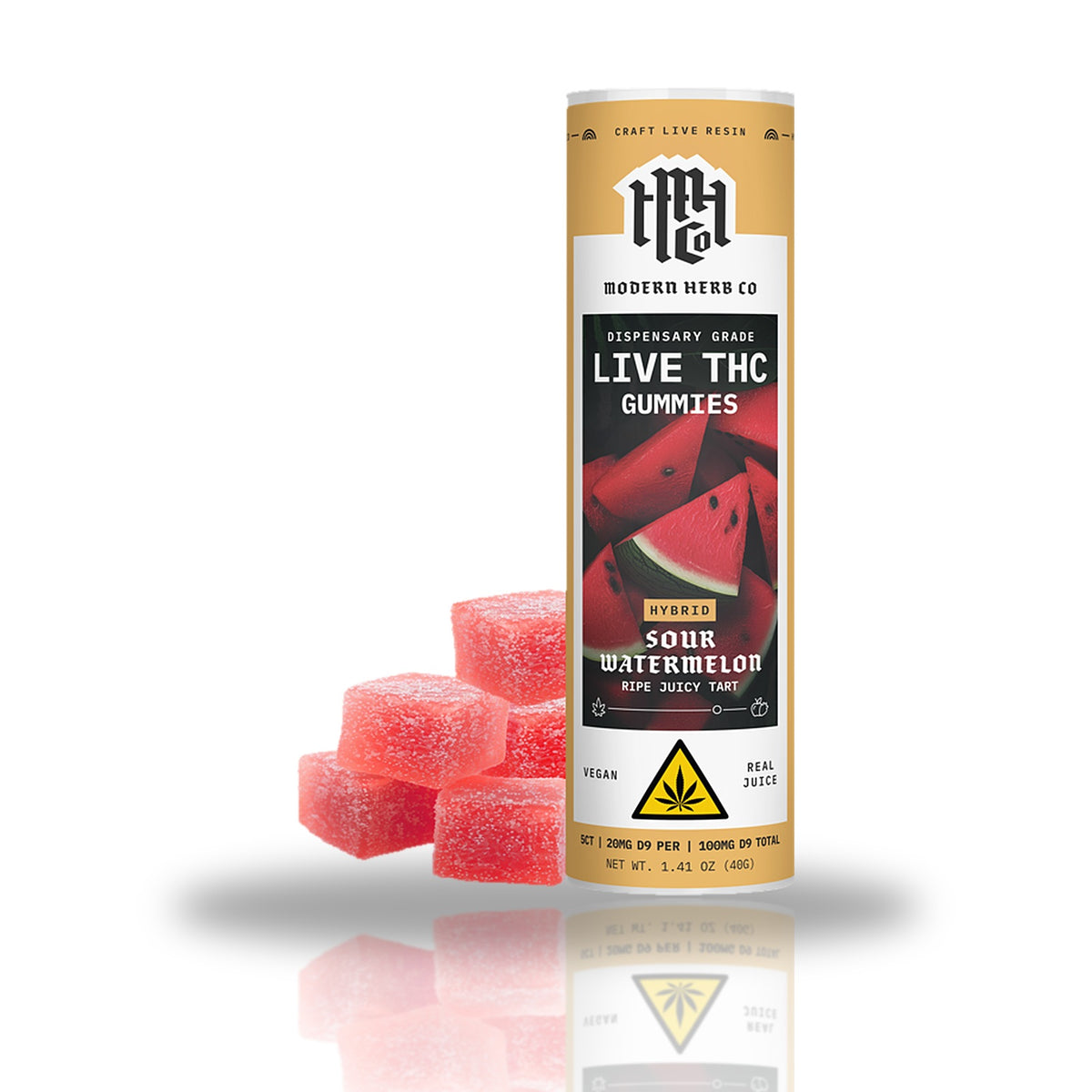 Modern Herb Co Live THC Gummies 5ct tube with gummies — Sour Watermelon (Hybrid)