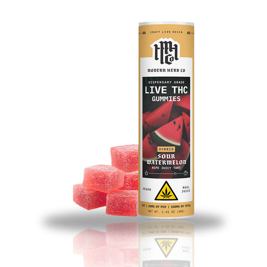 Modern Herb Co Live THC Gummies 5ct tube with gummies — Sour Watermelon (Hybrid)