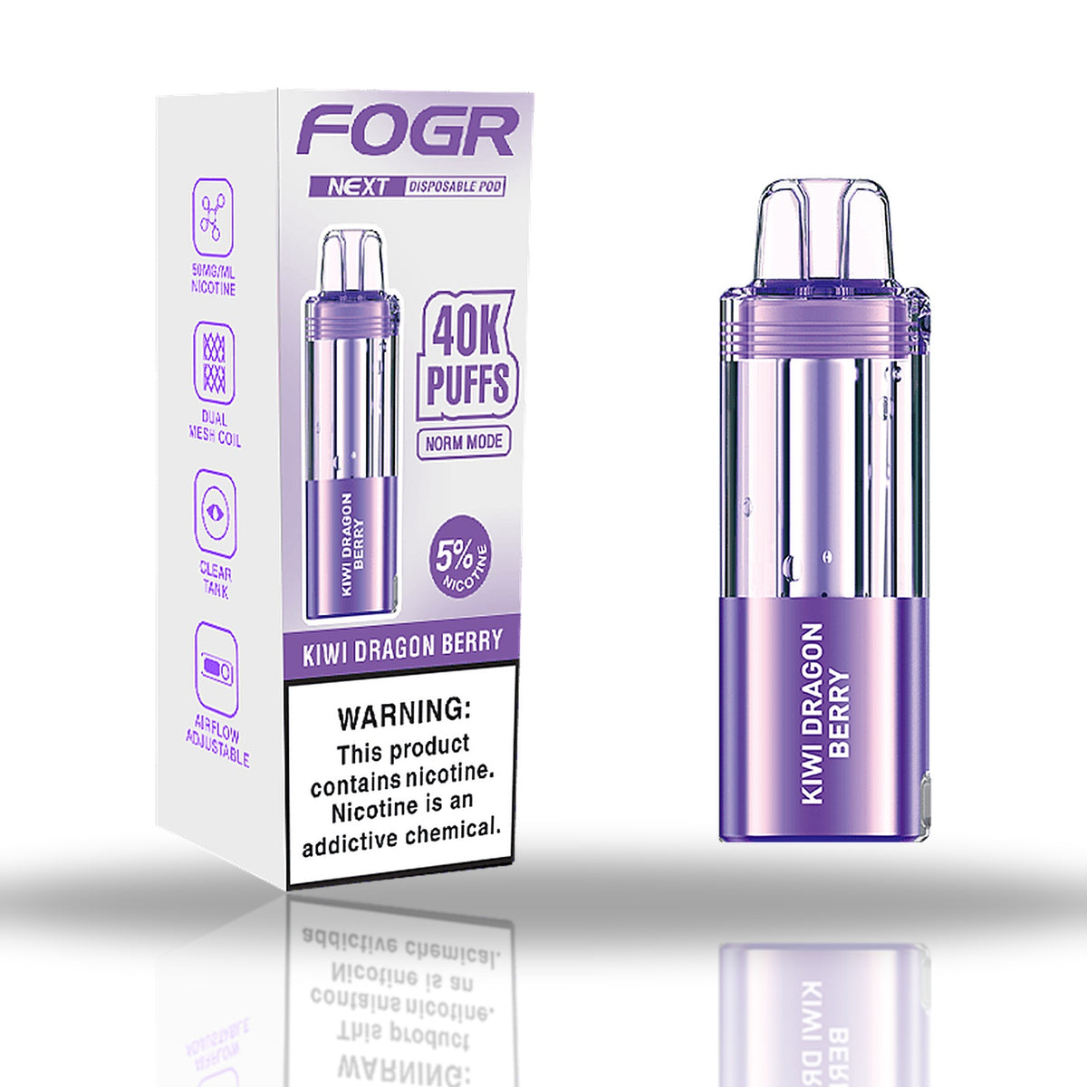 Kiwi Dragon Berry — box & pod — Fogr Next 40K Pod