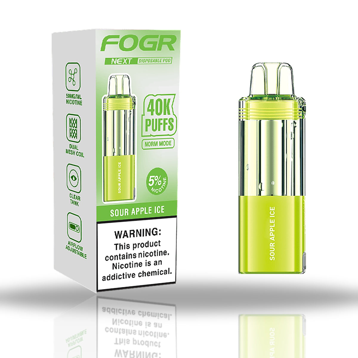 Sour Apple Ice — box & pod — Fogr Next 40K Pod