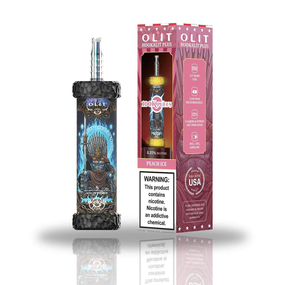 OLIT Hookalit Plus 100K Puffs Disposable Hookah Vape — Peach Ice