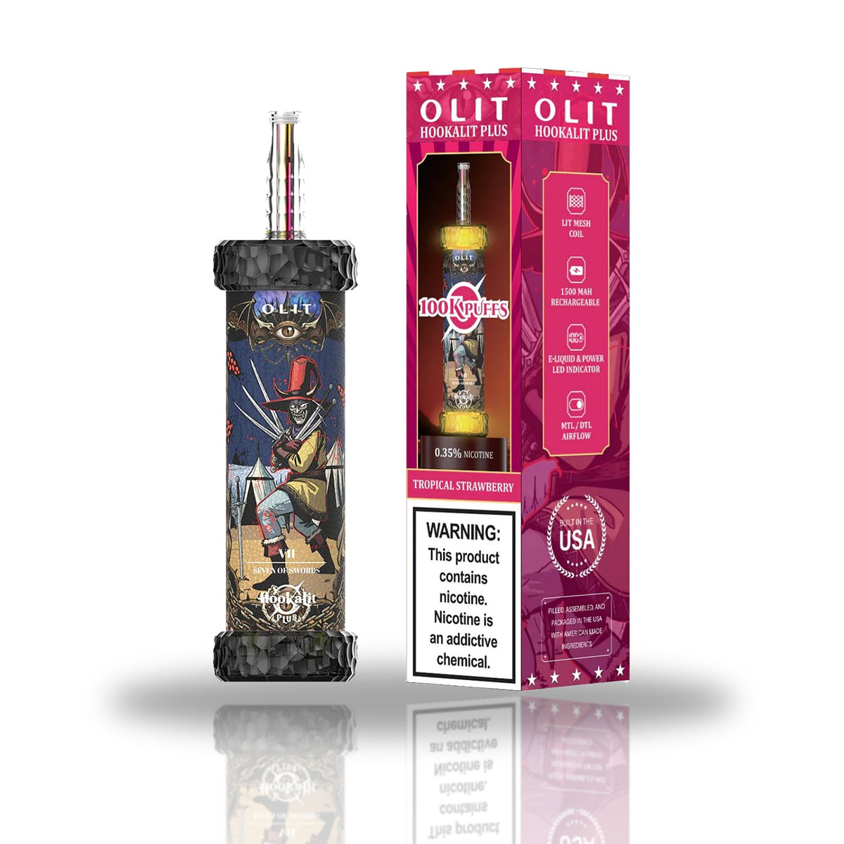 OLIT Hookalit Plus 100K Puffs Disposable Hookah Vape — Tropical Strawberry