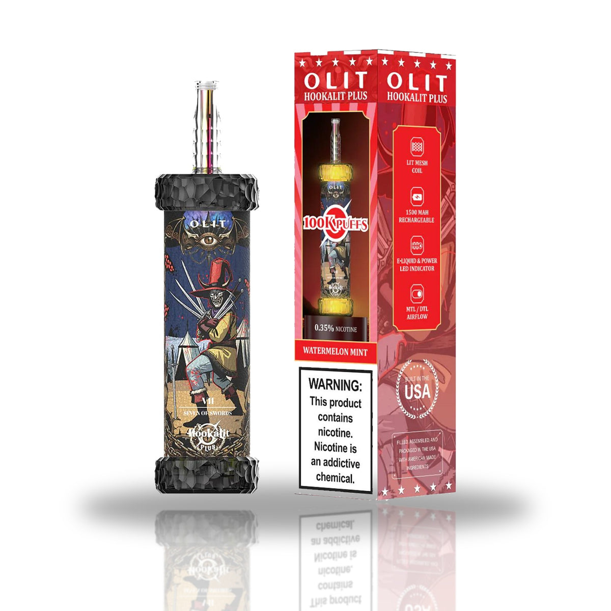 OLIT Hookalit Plus 100K Puffs Disposable Hookah Vape — Watermelon Mint