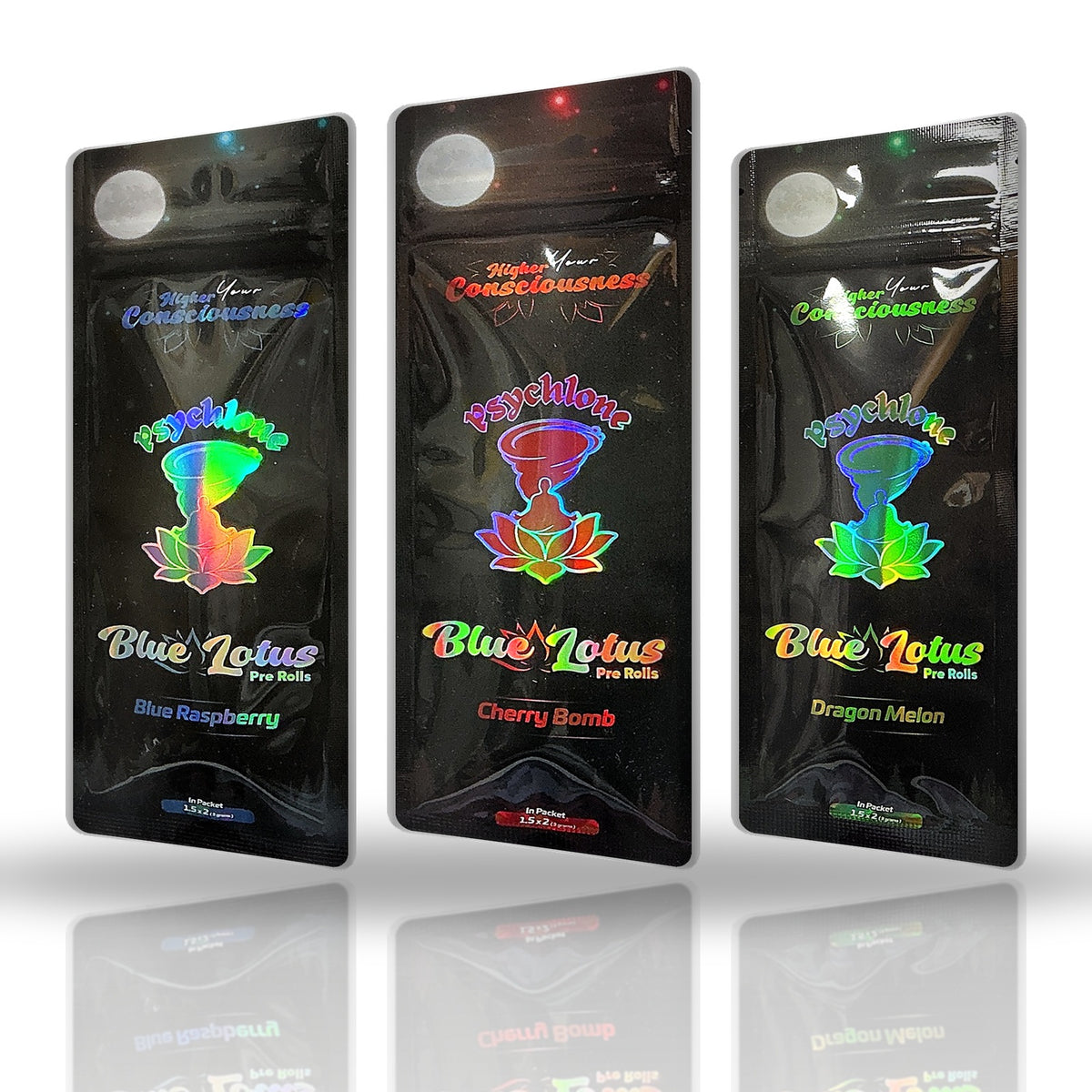 Higher Your Consciousness Psyclone Blue Lotus Pre-Rolls 2ct - Blue Raspberry, Cherry Bomb, Dragon Melon