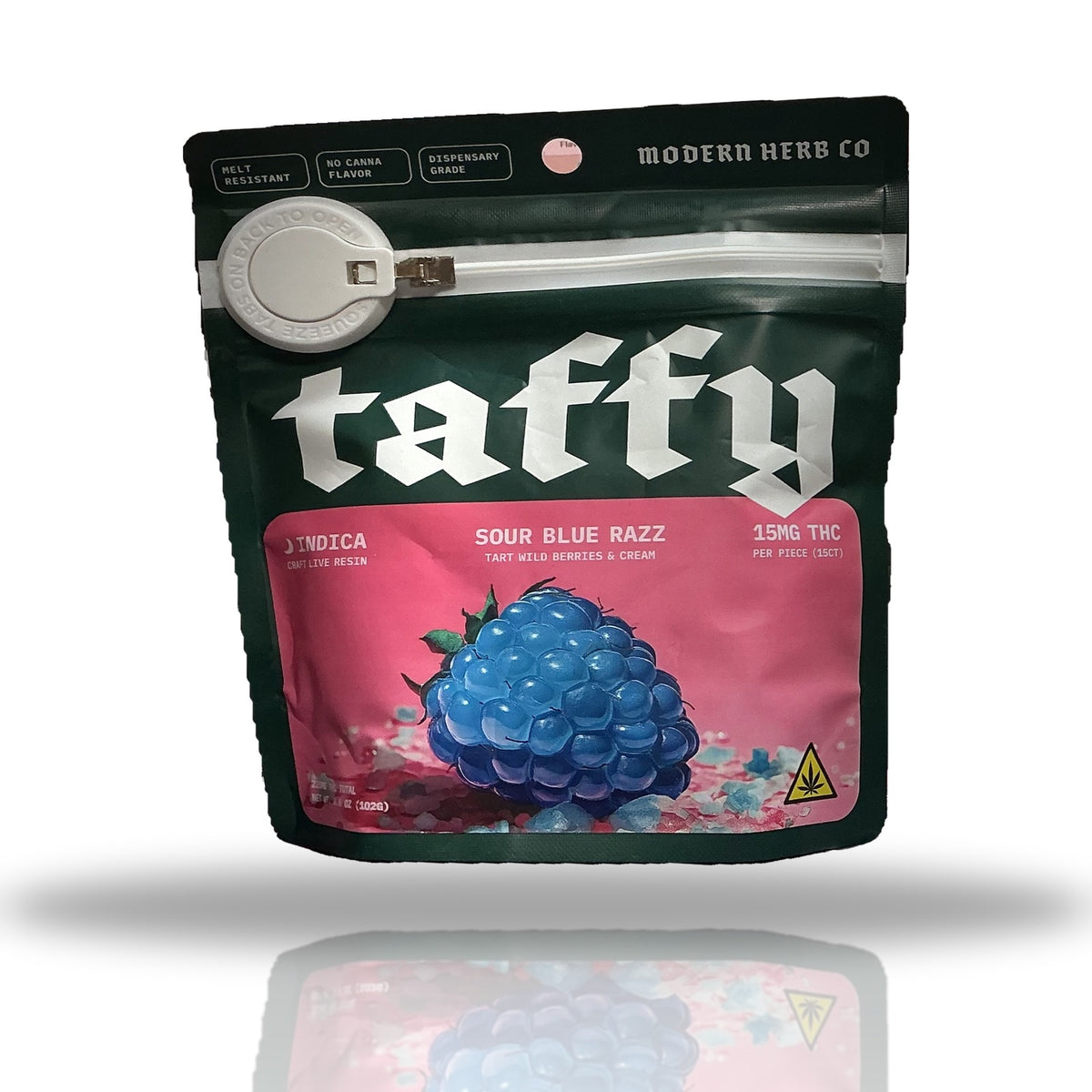 Modern Herb Co live resin THC taffy 15ct bag — Sour Blue Razz (Indica)