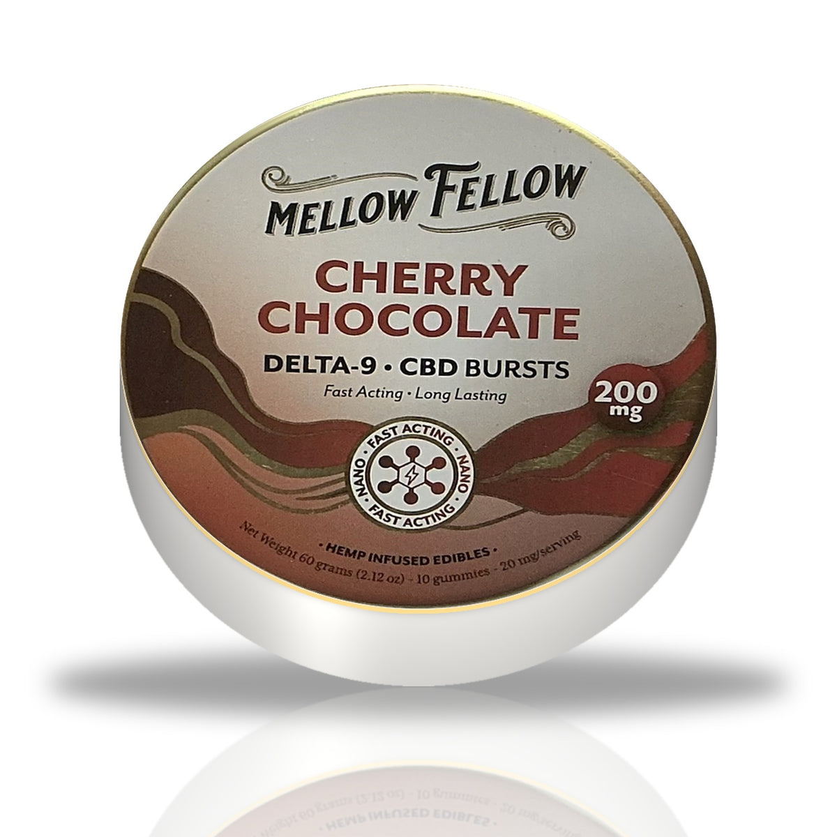 Mellow Fellow Delta-9 CBD Bursts 200MG gummies tin — Cherry Chocolate