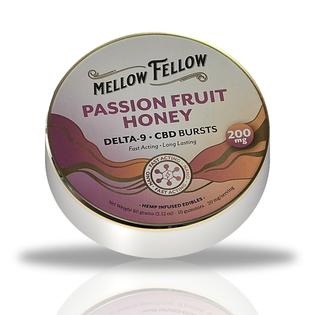 Mellow Fellow Delta-9 CBD Bursts 200MG gummies tin — Passion Fruit Honey