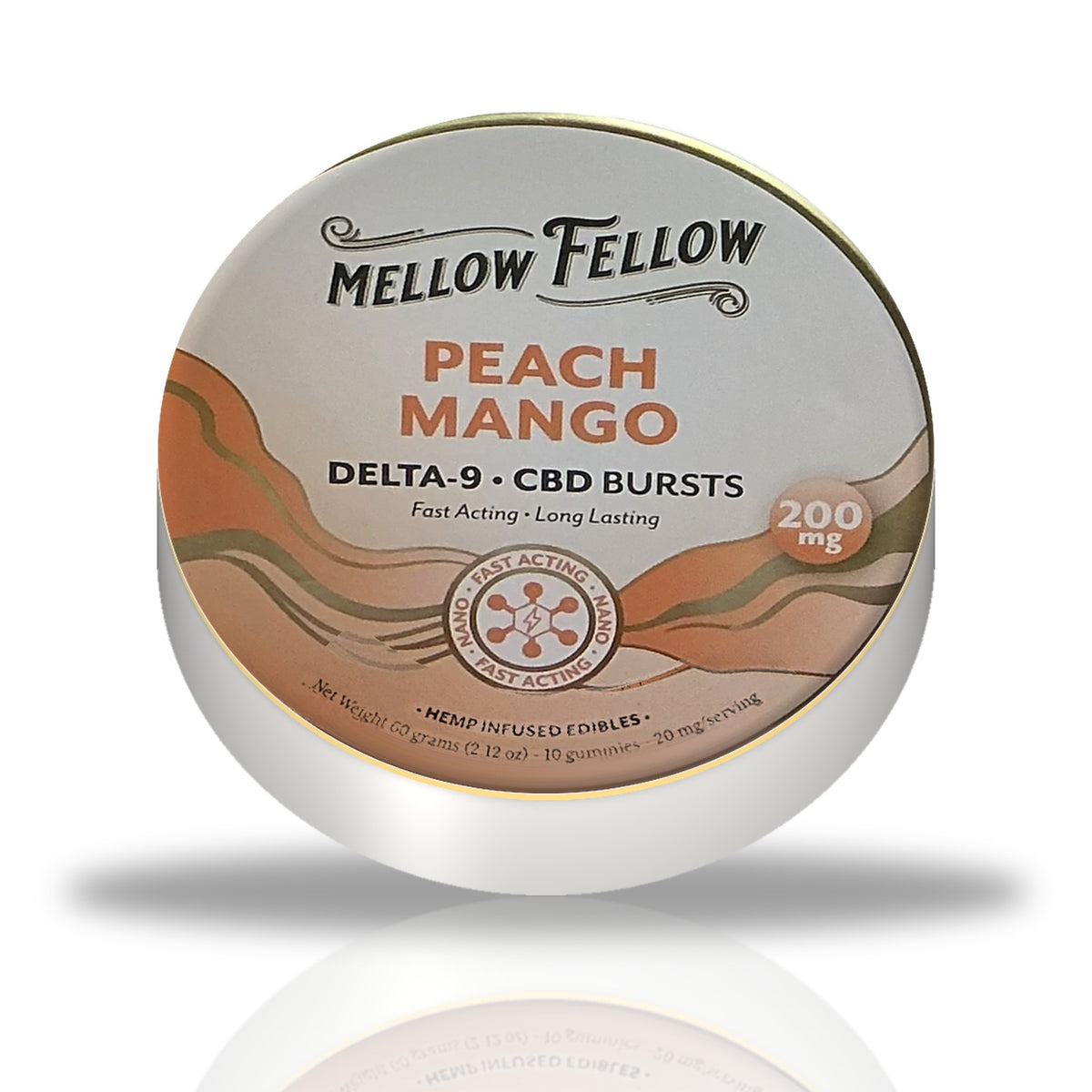 Mellow Fellow Delta-9 CBD Bursts 200MG gummies tin — Peach Mango