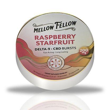Mellow Fellow Delta-9 CBD Bursts 200MG gummies tin — Raspberry Starfruit