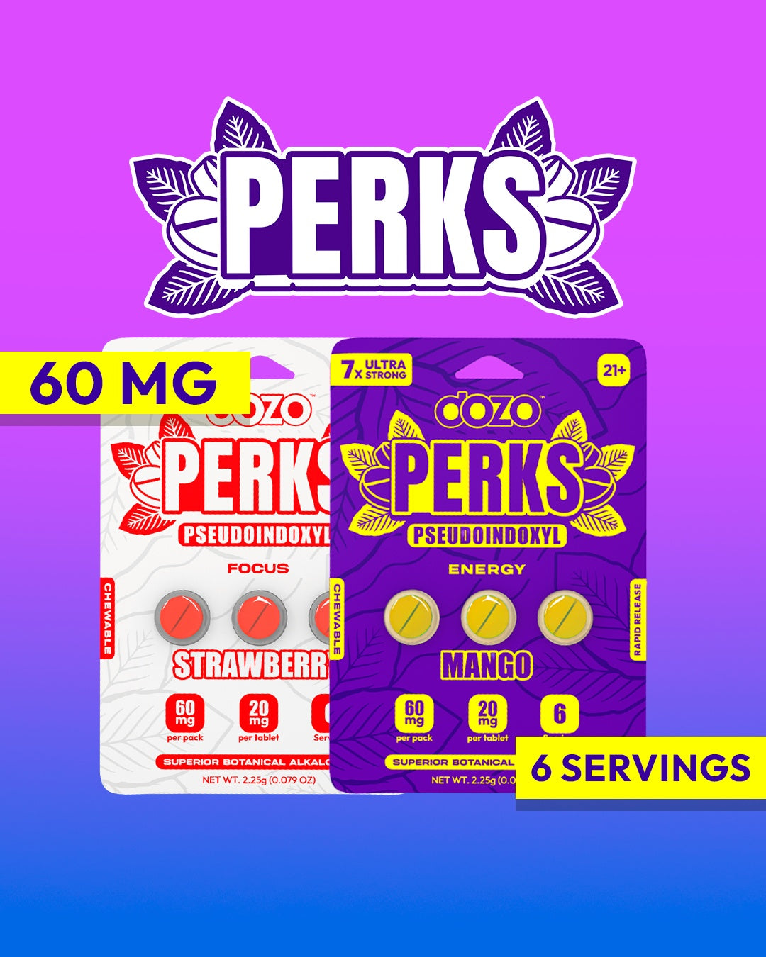 DOZO Perks Pseudoindoxyl Energy 3 Tablets 60mg - Close-Up View