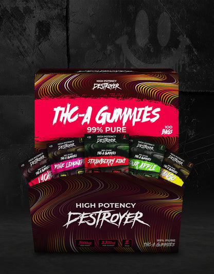 Destroyer High Potency 99% Pure THCA Gummies 10x2,500MG (25,000MG Total) - Side View