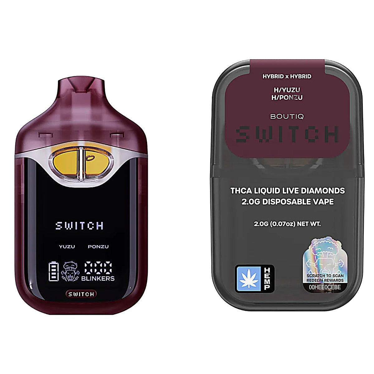 Boutiq Switch THC-A Liquid Live Diamond 2.0G Disposable - Side View