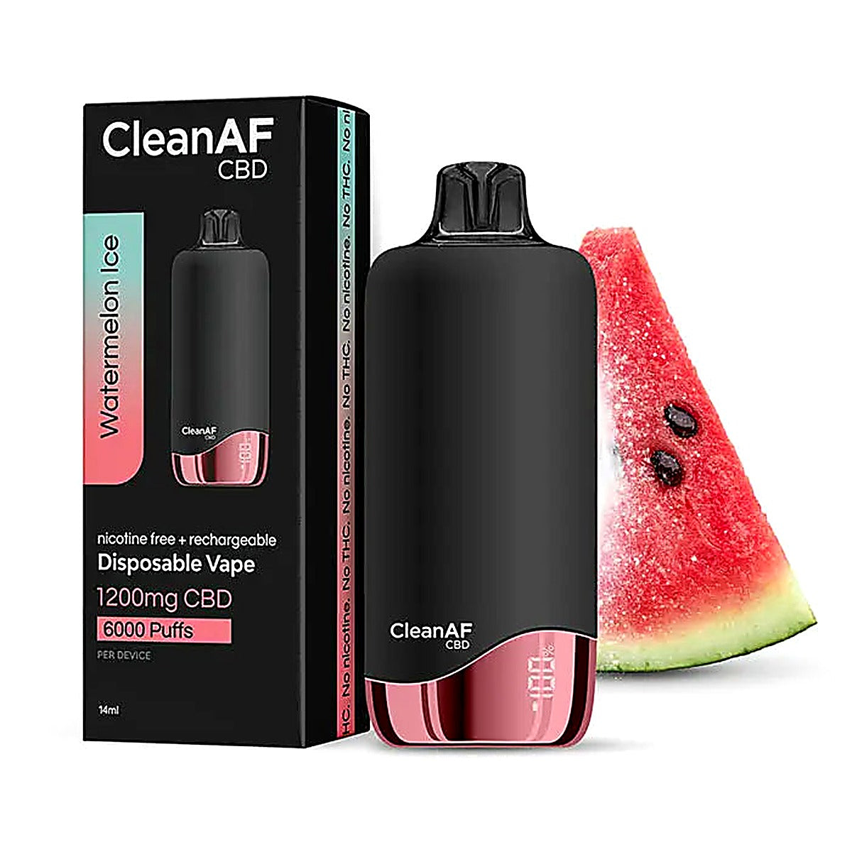 CleanAF CBD Disposable Vape 1200mg CBD nicotine free + rechargeable - Close-Up View