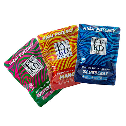 FVKD Exotics 6,000MG THCP + D8 + D9 Gummies - Close-Up View
